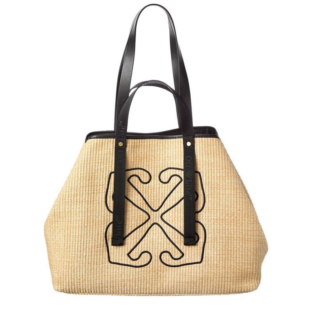 Off-White™ East West Large Straw & Leather Tote Beige NEW
